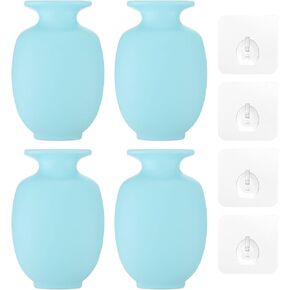 PATIKIL Wall Mounted Flower Vase, 4 Pcs Mini Flower Vase PP Removable Wall Hanging Flower Pot with Sticky Hook for Home Party Decoration, Beige