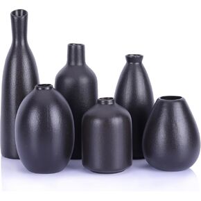 Blue Ceramic Vase Set of 6, Mini Vases for Dry Flowers and House Plants, Modern Boho Bud Small Vase for Home Centerpieces, Perfect for Living Room, Kitchen, Office, Mantel, and Coffee Table Decor