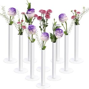 vases,0.8 * 8inches Magnetic vase, Stainless Steel vase, Suitable for Fresh Flowers and Dried Flower Branches or Artificial Flowers, Desktop Center Decoration, Modern Style - White 10 Pieces