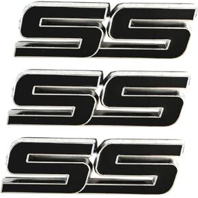 3pcs Metal SS Front Door SS Emblem Car Badge Sticker Decals Replacement for Chevy Camaro 06-10 (White)