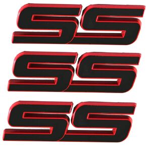 3pcs Metal SS Front Door SS Emblem Car Badge Sticker Decals Replacement for Chevy Camaro 06-10 (White)