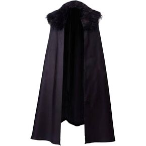 Renaissance Night Black Hooded Cloak Cape with Fur Adult Medieval Cosplay Costume Wizard Cloak Dark Robe Outfit