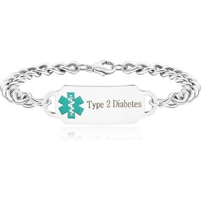 Uloveido Stainless Steel Curb Link Chain Medical Alert Bracelet for Men or Women Personalized Waterproof Medical Identity Bracelet Y4501