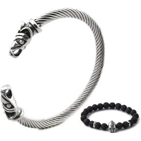 BAVIPOWER Norse Stainless Steel Bracelet Viking Wolf Heads Dragon Serpent Odin Raven Jewelry Protection for Men Women Powerful Amulet