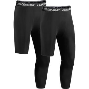 Niksa 1/2 Pack Men's Compression Pants, 3/4 One Leg Compression Tights Men Basketball Leg Sleeve Athletic Base Layer Leggings
