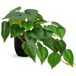 DILATATA Fake Plants Indoor 8 Inch Artificial Monstera Plant in Black Plastic Pot - Faux Potted Tropical Palm Plant for Home Aesthetic Decor Living Room Shelf Office