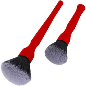 2Pcs Car Detailing Brush Set Soft Boar Hair Brush and Detail No Scratch Microfiber Car Dash Duster Brush for Car Cleaning Vents Dash Trim Brushes Wheel Brushes Red