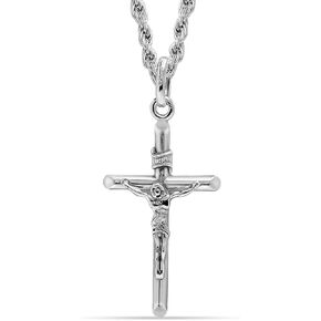 LeCalla 925 Sterling Silver Crucifix Necklace for Men & Women | Rhodium Plated Cross Pendant with Rope Chain | Length Options (18, 20, 22, 24 Inches), Made in Italy