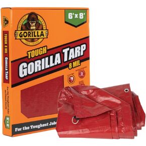 Gorilla 6' x 8' Tough Tarp (97030) - Heavy-Duty, Waterproof, and Versatile Outdoor Protection. Reinforced Edges & Hem & Durable Material. Ideal for Camping, Gardening, and More……