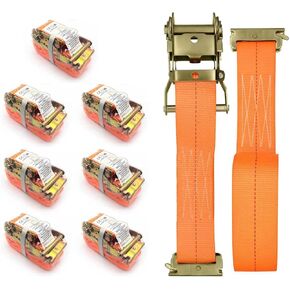 8Pack E-Track Straps Ratchet Etrack Strap Box Truck Strap Tie Down Heavy Duty 2" x15' 4400lbs Breaking Load, 2200 Working Load E-Track Accessories Orange