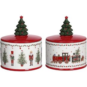 Mark Roberts Round Box with Train 2020-10" Decorative Storage Boxes for Keepsakes and Trinkets