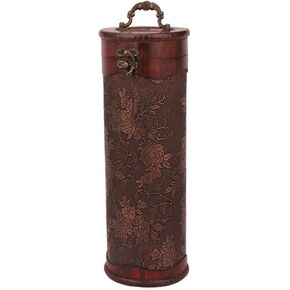 Hemoton Vintage Wooden Wine Box Decorative Wine Storage Case with Handle Round Red Wine Wood Packing Boxes