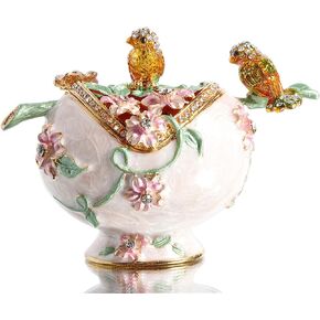Waltz&F Metal Double Bird and Flower Trinket Box Jeweled Hand-Painted Ring Holder Animal Collectible Figurine Decoration