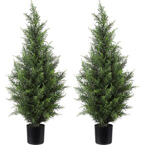 Artificial Topiary Cedar Ball Tree 20'' Fake Cedar Potted Plants Artificial Shrubs Bushes Ball Tree for Indoor Outdoor Home Garden Decor (2 Pack)