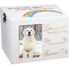 Sofunii Dog Urns for Ashes,XLarge Wooden Pet Memorial Urns for Dogs or Cats Rainbow Bridge Keepsake-White