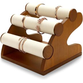 3 Tiers Solid Wood Jewelry Organizer Stand and Display Detachable Bracelet Bangle Display Stand Jewelry Tree for Watch Bracelet Bangle Organization(Grey)