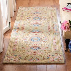 SAFAVIEH Savonnerie Collection Runner Rug - 2'6" x 8', Sage & Blue, Handmade Traditional European Wool, Ideal for High Traffic Areas in Living Room, Bedroom (SAV120W)