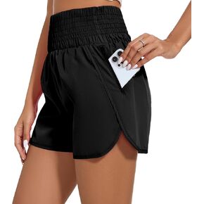 Ammiko Women's Athletic Shorts High Waist Elastic Running Shorts Zipper Pocket Quick Dry Casual Workout Shorts Liner
