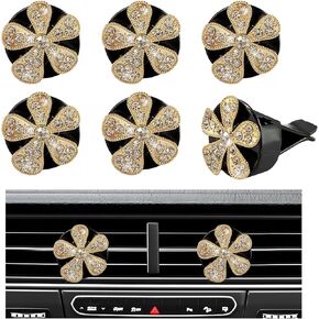 6PCS Bling Flower Air Vent Clips, Cute Daisy Crystal Flower Air Freshener Charm Clips with Fragrance Pads, Sparkling Diamond Sweet Flower Air Vent Outlet Clip Dashboard Decor (Silver)