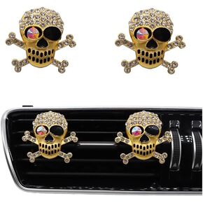 الجمجمة تنفيس الهواء كليب الهيكل العظمي سيارة الهواء المعطر كليب 2 قطع بلينغ الذهبي القوطي اكسسوارات السيارات ديكور السيارة لصديقها المراهقين الرعب سيارة الزينة القابلة لإعادة الملء سيارة الناشر الضروري النفط in Kuwait