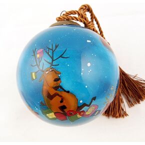 Festival Deer - Hand-Painted Inside Glass Ornament – Perfect for Thanksgiving and Christmas, Unique Holiday Decor, Artisan-Made Collectible Gift