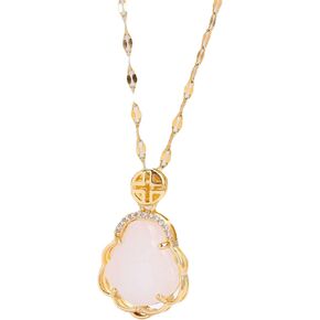 tenghong2021 Buddha CZ Gold Chain Pendant Blue Green Jade Buddha Necklace Gold Color Link Chain Crystal Amulet Necklace for Women Men Jewelry