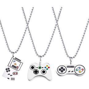 通用 3Pcs Vintage Enamel Game Console Pendant Necklace Set,Punk Hip Hop Video Game Controller Clavicle Chain Necklace Choker Necklace Jewelry for Women Men