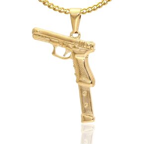 Hip Hop Stainless Steel Gang Gun Tag Pendant Charm Necklace,24" Chain
