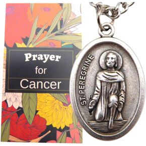 Westmon Works St Peregrine Medal Necklace Set Italian Made Metal Medallion on a Stainless Steel Chain with Cancer Patron Saint Holy Card Boxed