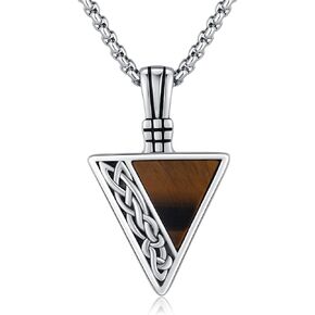 Celtic Necklace for Men, Triangle Necklace Celtic Knot Pendant 925 Sterling Silver Men's Tiger Eye Necklace Triangle Men's Necklace Viking Pendant Jewelry for Men Birthday