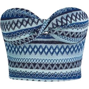 WDIRARA Women's Boho Print Twist Front Strapless Sleeveless Crop Tube Top Sexy Cut Out Tops