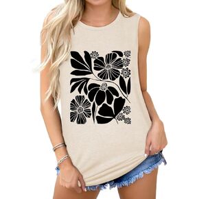 Women Wildflower Shirts Boho Vintage Floral Printed Tank Tops Nature Botanical Graphic Sleeveless Tees