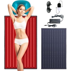 Newest Red Light Therapy Mat with a Cozy Headrest for Enhanced Comfort: Comprised 400 Dual Wavelength (660nm & 850nm) LED Beads for Home Red Light & Infrared Therapy, 38.0''*23.6'' (Black)