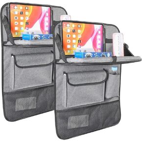 منظم المقعد الخلفي للسيارة مع حامل للكمبيوتر اللوحي - عبوتان منظم المقعد الخلفي للسيارة مع صينية طاولة قابلة للطي، منظم تخزين السيارة مع صينية طعام قابلة للطي، واقي المقعد الخلفي للأطفال (رمادي) in Kuwait