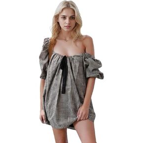 Babydoll Dress Bow Babydoll Dress Puff Sleeve Babydoll Dress for Women Fairy Mini Dress Ruffle Boho Floral Short Slip