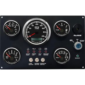 MOTOR METER RACING W Pro Series 5 Gauge Set Instrument Panel 85mm 3-3/8" Tachometer 52mm 2-1/16" Volt 24V Fuel Level Water Temperature & Oil Pressure Black Dial White LED Marine Boat Yacht Waterproof