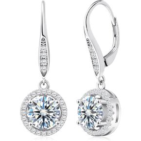 wowshow Moissanite Earrings Leverback Earrings for Women 925 Sterling Silver 3ct 4ct Moissanite Dangle Drop Earrings for Women Birthday Mothers Day Gifts with Certificate of Authenticity
