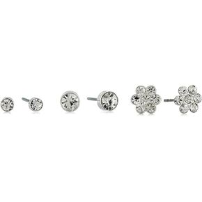 GUESS "Basic" Silver Crystal Mini Flower Trio Set Stud Earrings