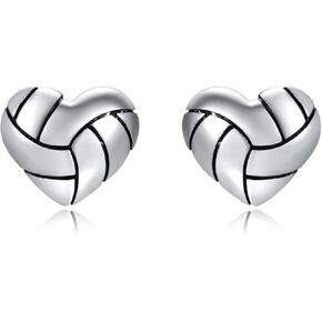 925 Sterling Silver Heart Volleyball Basketball Softball Baseball Stud Earrings Hypoallergenic Jewelry Gifts for Women Players