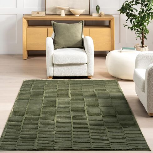 nuLOOM 3' x 5' SuperiorWash Indoor Area Rug, 100% Recycled PET, Machine Washable, Oeko-TEX Certified, Medium Pile, Pet-Friendly, Kailani Geometric Green in Saudi Arabia