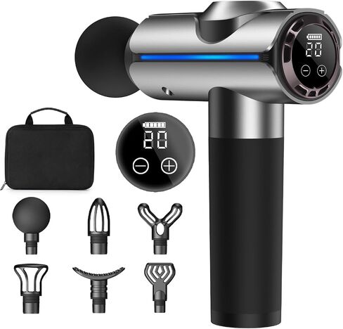 Percussion Massage Gun, Birthday Gifts for Women Mom & Dad, Valentine's Day Gifts for Her, Handheld Electric Muscle Massager with 20 Speeds & LED Screen, Silver in Saudi Arabia