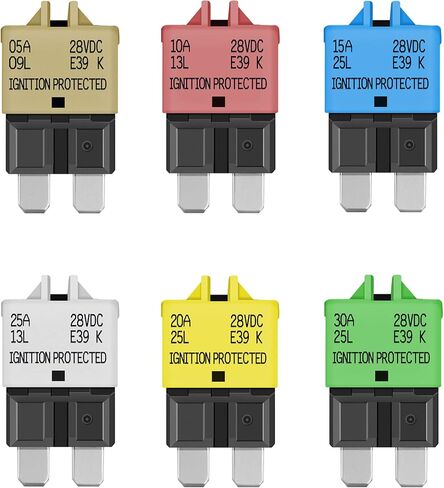 AUTO Reset Standard Blade Car Fuse 5A 10A 15A 20A 25A 30A ATC/ATO Circuit Breaker for Trolling Motor Truck RV Marine Boat Audio Battery Protection - 14VDC E37 Low Profile Auto Reset Fuses Kit in Saudi Arabia