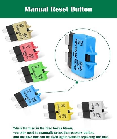 AUTO Reset Standard Blade Car Fuse 5A 10A 15A 20A 25A 30A ATC/ATO Circuit Breaker for Trolling Motor Truck RV Marine Boat Audio Battery Protection - 14VDC E37 Low Profile Auto Reset Fuses Kit in Saudi Arabia