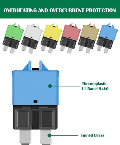 AUTO Reset Standard Blade Car Fuse 5A 10A 15A 20A 25A 30A ATC/ATO Circuit Breaker for Trolling Motor Truck RV Marine Boat Audio Battery Protection - 14VDC E37 Low Profile Auto Reset Fuses Kit in Saudi Arabia