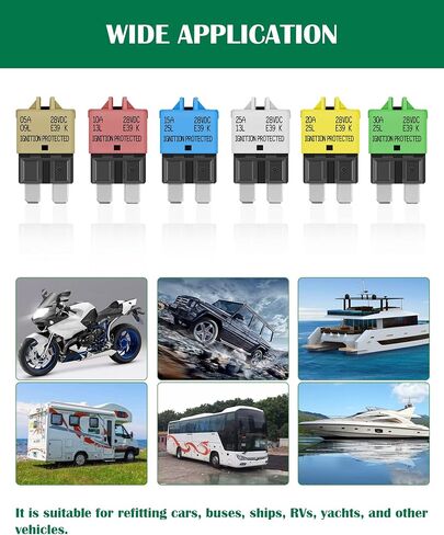AUTO Reset Standard Blade Car Fuse 5A 10A 15A 20A 25A 30A ATC/ATO Circuit Breaker for Trolling Motor Truck RV Marine Boat Audio Battery Protection - 14VDC E37 Low Profile Auto Reset Fuses Kit in Saudi Arabia