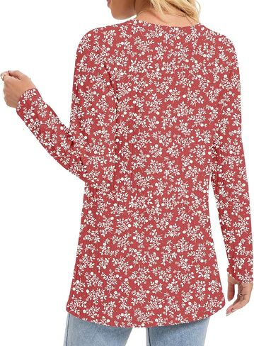 Womens Long Sleeve Tops Dressy Casual Blouses Trendy Loose Fit Shirts Side Split Tunic in Saudi Arabia