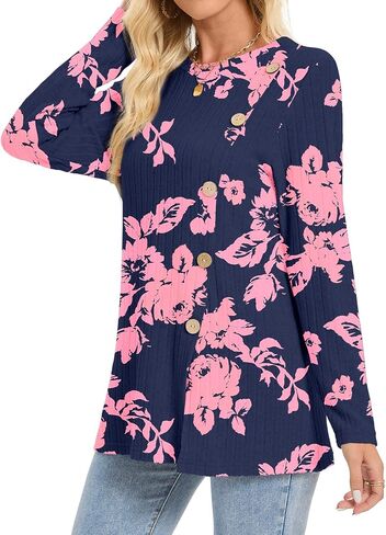 Womens Long Sleeve Tops Dressy Casual Blouses Trendy Loose Fit Shirts Side Split Tunic in Saudi Arabia