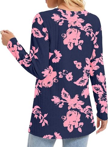 Womens Long Sleeve Tops Dressy Casual Blouses Trendy Loose Fit Shirts Side Split Tunic in Saudi Arabia