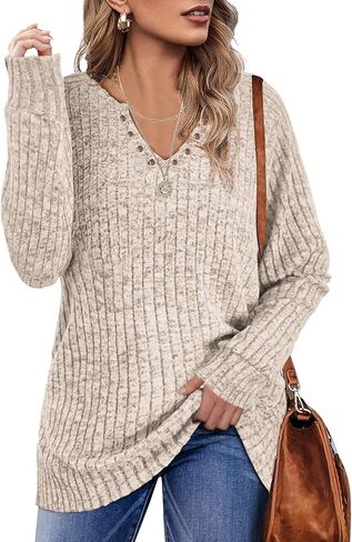 بلايز نسائية موضة خريف 2023 سويت شيرت للنساء سترات قمصان طويلة الأكمام رقبة على شكل حرف V ملابس سيدات أنيقة بلوزات غير رسمية تونيك عصري كبير مشمش in Kuwait