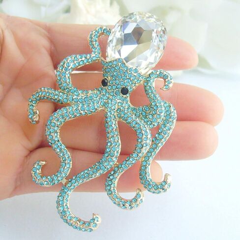 Unique 3.15" Austrian Crystal Octopus Brooch Pin Pendant BZ5097 in Saudi Arabia